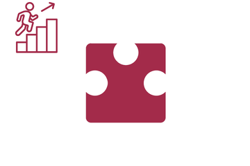 Dunkelrotes Puzzleteil mit Icon Treppe hochgehen