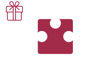 Dunkelrotes Puzzleteil mit Icon Geschenk