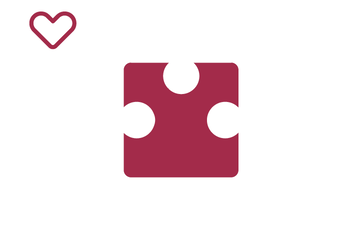 Dunkelrotes Puzzleteil mit Icon Herz